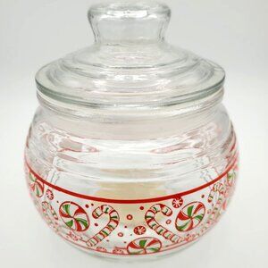 Vintage Glass Christmas Candy Jar with Lid in Perfect Condition - Candy Canes